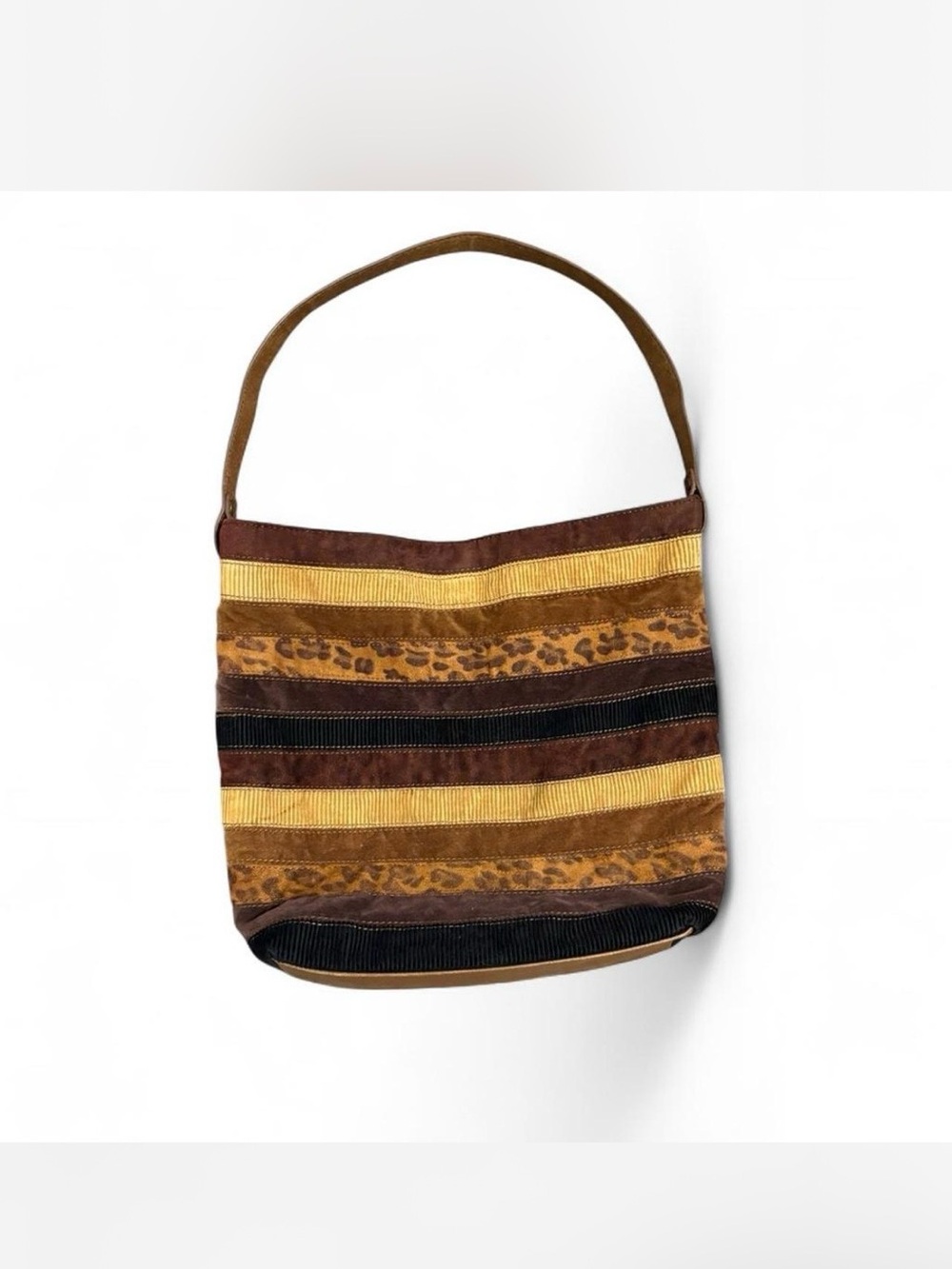 Caribbean Joe Striped Brown & Gold Women's Shoulder Bag with Leopard Accent